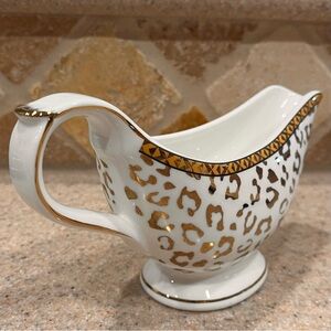 Grace Teaware Leopard Gravy Boat Gold Print Porcelain Dishwasher Safe NWOT